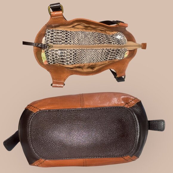 The Sak Kendra Satchel Brown Teak Multi Leather Shoulder Bag Pockets Boho Hobo - Picture 6 of 8